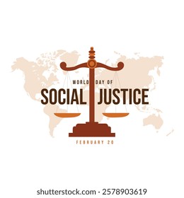 World day of social justice, 20th February awareness post for social media with large justice scale vector illustration .Social justice day banner ,poster, templet.