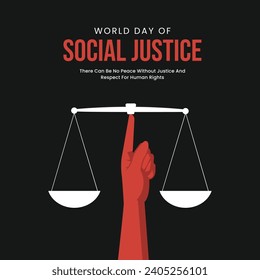 World Day of Social Justice, banner, poster, social media post, vector illustration, awareness, 20 February, observance, banner, brochure, flyer, stop racism, humanity, equality, diversity, inclusion