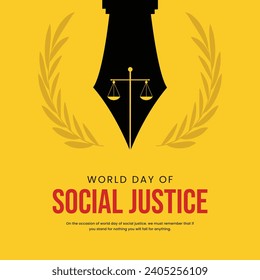 World Day of Social Justice, banner, poster, social media post, vector illustration, awareness, 20 February, observance, banner, brochure, flyer, stop racism, humanity, equality, diversity, inclusion