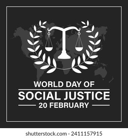 World Day of Social Justice celebrated every year of 20th February, Vector banner, flyer, poster and social medial template design.