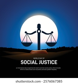 world day of social justice. world day of social justice creative banner, poster, social media post, postcard, background, template, greetings card, web banner, flyer, cover design etc.