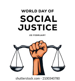 world day of social justice design vector illustration with hand holding scales of justice