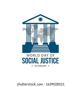 World day social justice on february 20 vector image. World justice day celebration with Courthouse and hammer image vector
