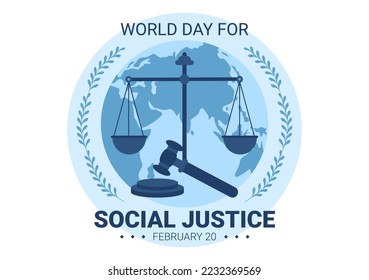World Day of Social Justice on February 20 with Scales or Hammer for a Just Relationship in Flat Cartoon Hand Drawn Templates Illustration