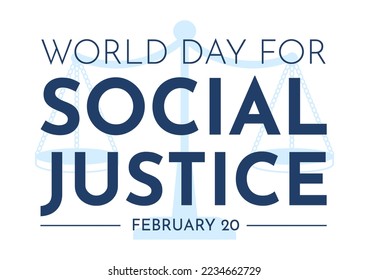 World Day of Social Justice on February 20 with Scales or Hammer for a Just Relationship in Flat Cartoon Hand Drawn Templates Illustration