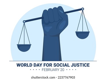 World Day of Social Justice on February 20 with Scales or Hammer for a Just Relationship in Flat Cartoon Hand Drawn Templates Illustration