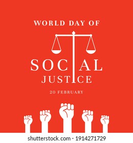 world day of social justice poster vector illustration on a red background