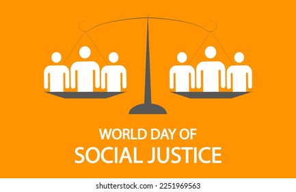 World day of social justice scales with people, vector art illustration.