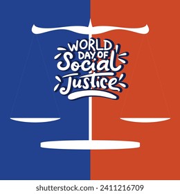 Composición cuadrada del texto del Día Mundial de la Justicia Social. Breve frase escrita a mano para vacaciones. Concepto Día Mundial de la Justicia Social. Arte vector dibujado a mano