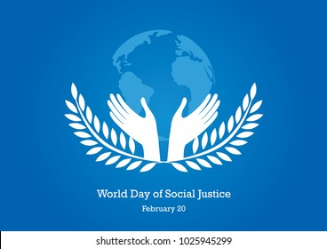 World Day Of Social Justice Vector. Silhouette Of A Hand With A Laurel. Hands With Earth. Important Day