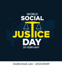 world day of social justice vector lettering design  illustration with holding scales of justice. Justice logo creative concept.