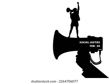 World Day of Social Justice vector. women with raised hand silhouette icon vector. Day of Social Justice Poster, February 20.