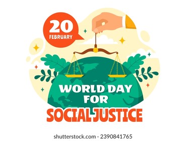World Day of Social Justice Vector Illustration on February 20 with Scales or Hammer for a Just Relationship and Injustice Protection in Background