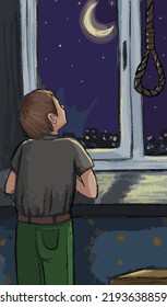 Welttag für Suizidprävention, Hilfe für Depressionen, Depressive Junge mit Blick aus dem Fenster