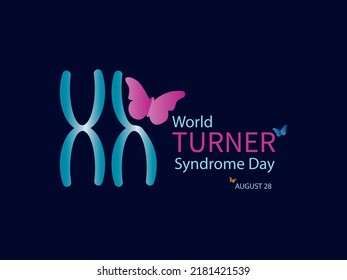 World day of Turner syndrome.partial X chromosome on blue background and butterfly symbol of the disease.