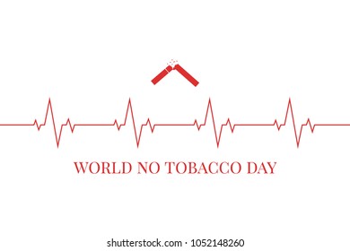 world day without tobacco, vector illustration, flat silhouette, banner concept, poster template, red, white, cigarette, break, cardiogram, line, heart, text