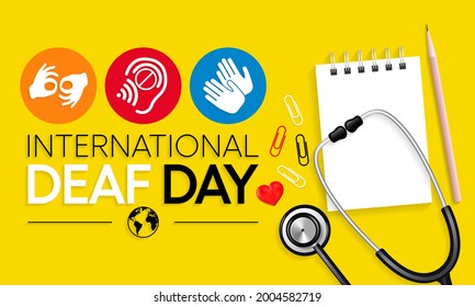 World Deaf day is observed every year during September, The day focuses on people who are deaf or hard of hearing and people with speech disorders. Vector illustration.