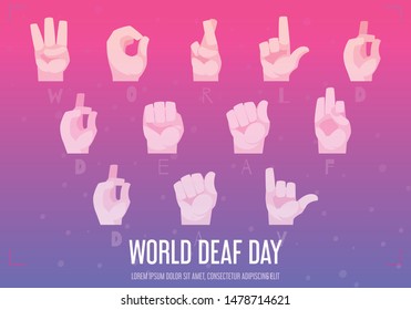 World Deaf Day Poster With Hand Alphabet Symbols Flat  Vector Illustration