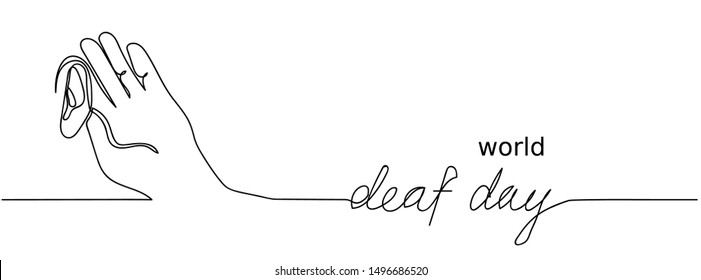 World deaf day simple one single line sketch. Continuous hand drawing banner.