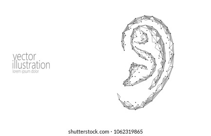 World Deaf Hearing Day. Human ear organ low poly. Polygonal triangle point line particle futuristic innovation medical center aid prevention awareness vector illustration poster