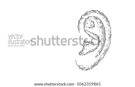 World Deaf Hearing Day. Human ear organ low poly. Polygonal triangle point line particle futuristic innovation medical center aid prevention awareness vector illustration poster