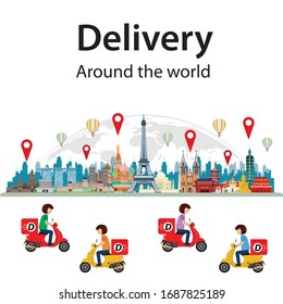 Motocicleta de transporte mundial. Ilustración del vector