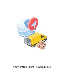 World delivery van cargo. Vector 3d isometric, color web icon, new flat style. Creative illustration design, idea for infographics.