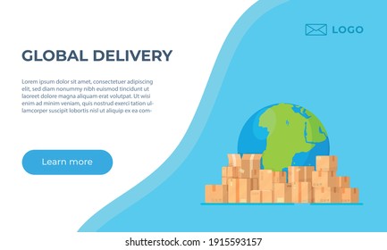 World Delivery. Vector illustration of worldwide delivery. Ordering goods from the Internet. Online shopping.