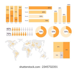 World demographic analytics infographic chart design template set. Presentation materials. Visual data presentation. Editable bar graphs and circular diagrams collection. Myriad Pro font used