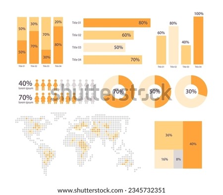 World demographic analytics infographic chart design template set. Presentation materials. Visual data presentation. Editable bar graphs and circular diagrams collection. Myriad Pro font used