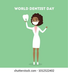 World dentist day. Female doctors in uniform with tooth.