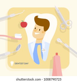 World dentist day. Male doctors with dentistry equipment.