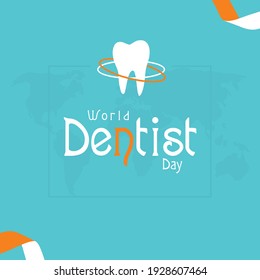 World Dentist Day poster design with Vector tooth and world map 