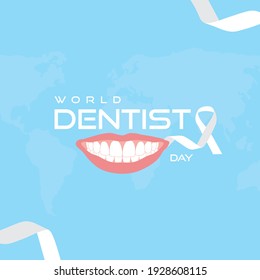World Dentist Day poster design with Vector tooth and Ribbon Vector with smile vector