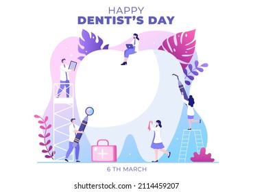 World Dentist Day with Tooth and Dentistry to Prevent Cavities and Healthcare in Flat Cartoon Background Illustration Suitable for Poster or Banner