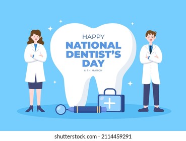 World Dentist Day with Tooth and Dentistry to Prevent Cavities and Healthcare in Flat Cartoon Background Illustration Suitable for Poster or Banner