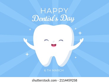 World Dentist Day with Tooth and Toothbrush to Prevent Cavities and Healthcare in Flat Cartoon Background Illustration Suitable for Poster or Banner