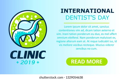 World Dentist Day. Vector illustration of logo tooth.Stomatology banner