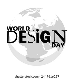 World Design Day event banner. Simple design of bold text with earth on white background to celebrate on April 27th