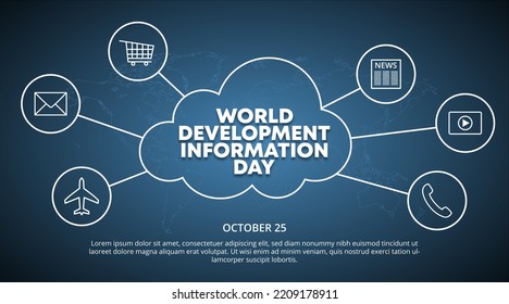 Antecedentes del Día Mundial de la Información sobre el Desarrollo con ilustraciones de la red de tecnología de la información