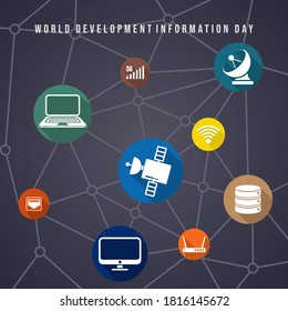 World Development Information Day design with flying icon in line. Icons of Online networking.