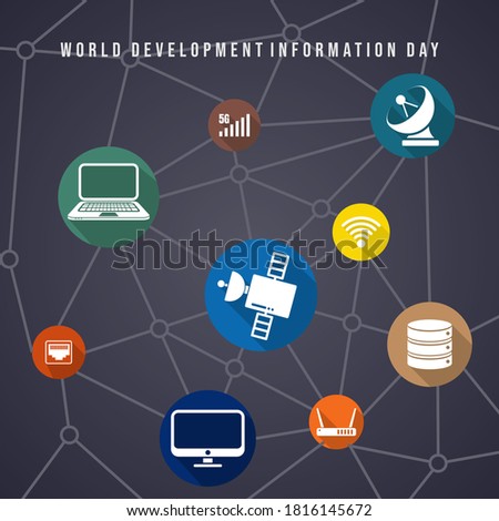 World Development Information Day design with flying icon in line. Icons of Online networking.