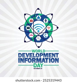 Día Mundial de la Información sobre el Desarrollo. 24 de octubre. Concepto de Festiva. Plantilla de fondo, Anuncio, tarjeta, cartel con inscripción de texto. Ilustración vectorial