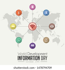 World Development Information Day on October 24th with colored icon and world map