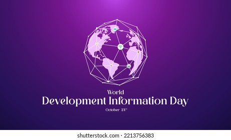 World Development Information Day. Purple Color Background. Vector Shaped Design. Commemorating world development information day on 24 October. Suitable for banners, social media, posters etc