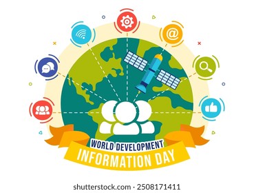 World Development Information Day Vector Illustration on October 24th with Telecommunication And Society to Mobilize Public Opinion in a Background