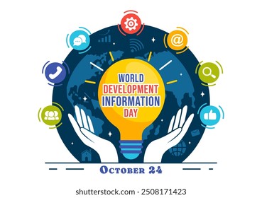 Día Mundial de la Información para el Desarrollo Ilustración vectorial el 24 de octubre con Telecomunicaciones y Sociedad para Movilizar a la Opinión Pública en un contexto