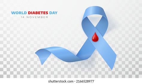 World Diabetes Day Awareness Ribbon On Transparent Background.