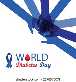 World diabetes day awareness vector illustration with human hands and blue ribbon