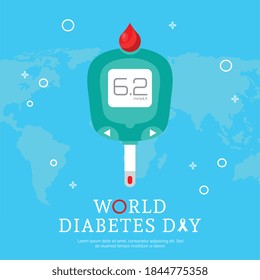 campaña del día mundial de la diabetes con diseño de mapas de la Tierra y del glucómetro